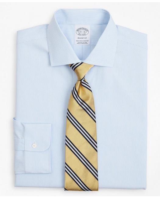 Brooks Brothers Stretch Regent Regular-fit Dress Shirt, Non-iron Poplin English Collar Fine Stripe | Light Blue | Si