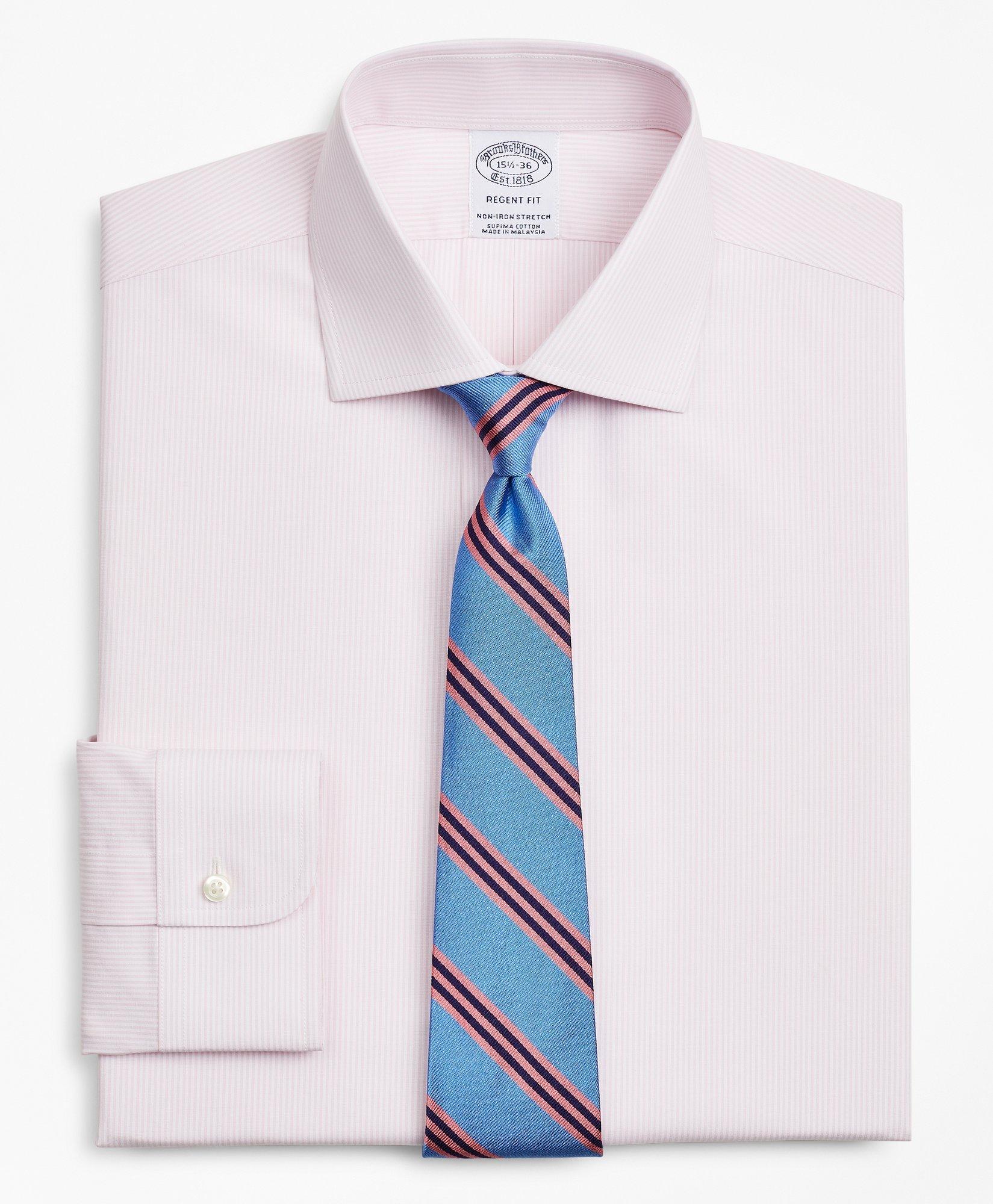 Brooks Brothers Stretch Regent Regular-fit Dress Shirt, Non-iron Poplin English Collar Fine Stripe | Pink | Size 14½