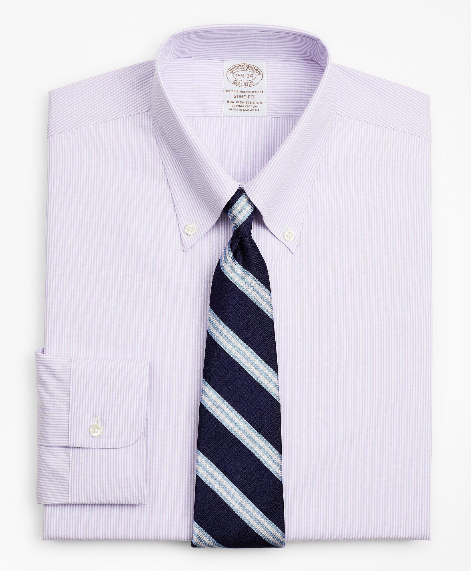 Brooks Brothers Stretch Soho Extra-slim-fit Dress Shirt, Non-iron Poplin Button-down Collar Fine Stripe | Lavender |