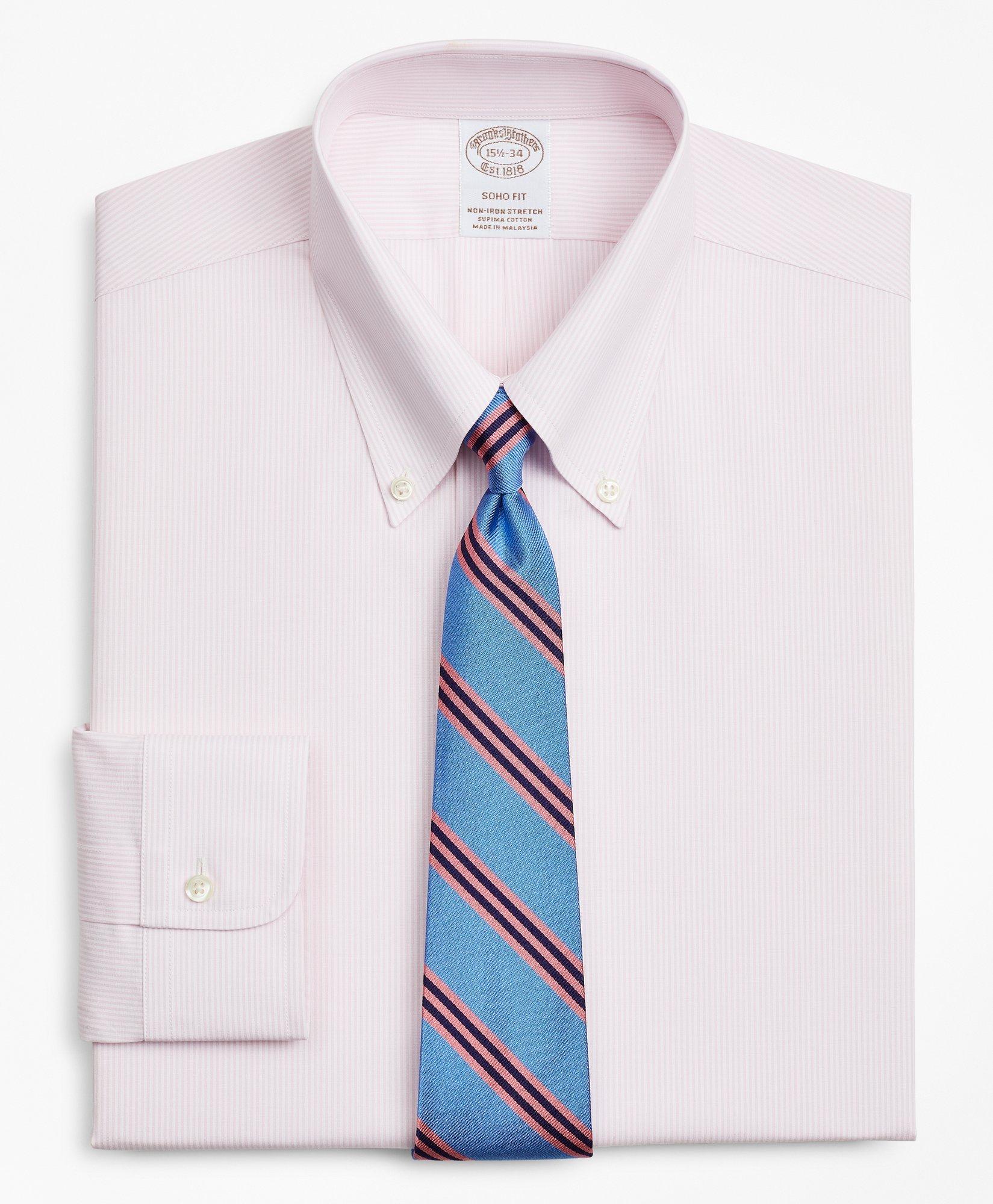 Brooks Brothers Stretch Soho Extra-slim-fit Dress Shirt, Non-iron Poplin Button-down Collar Fine Stripe | Pink | Siz