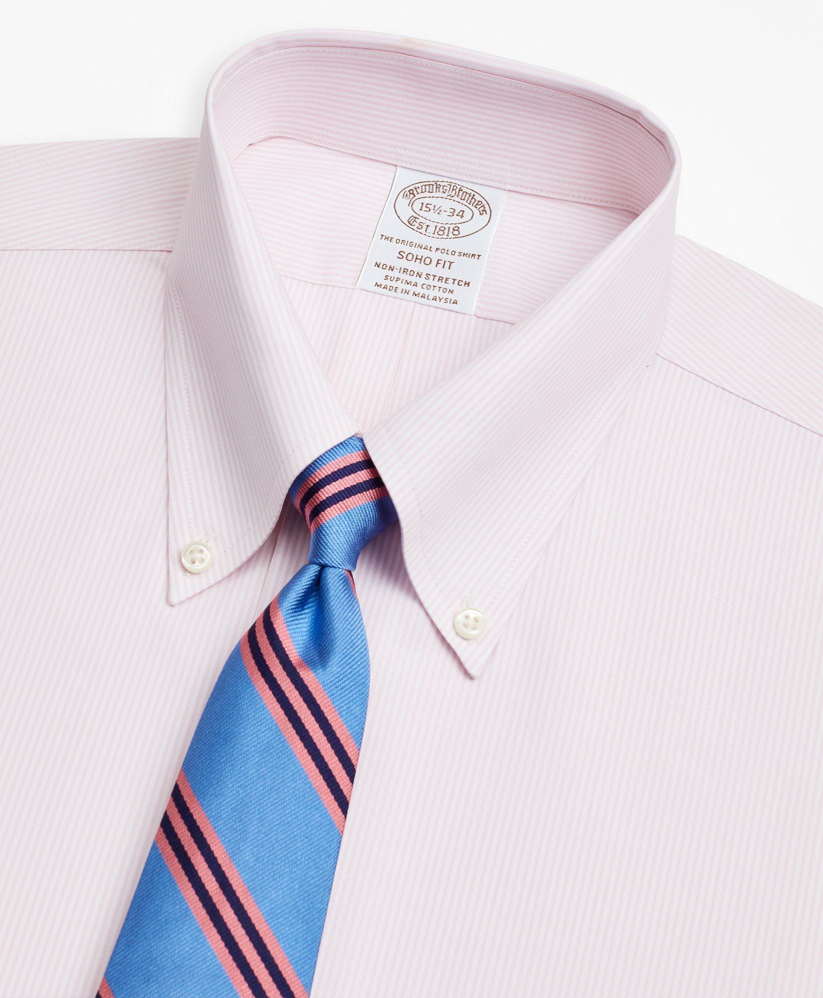 Stretch Soho Extra-Slim-Fit Dress Shirt, Non-Iron Poplin Button-Down Collar Fine Stripe