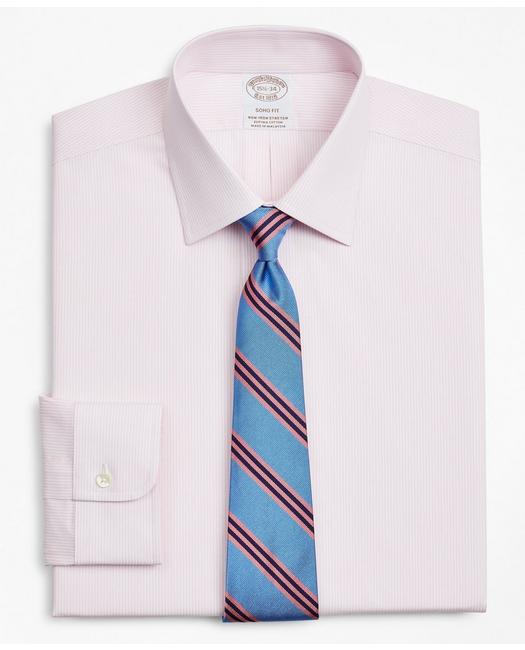 Brooks Brothers Stretch Soho Extra-slim-fit Dress Shirt, Non-iron Poplin Ainsley Collar Fine Stripe | Pink | Size 17