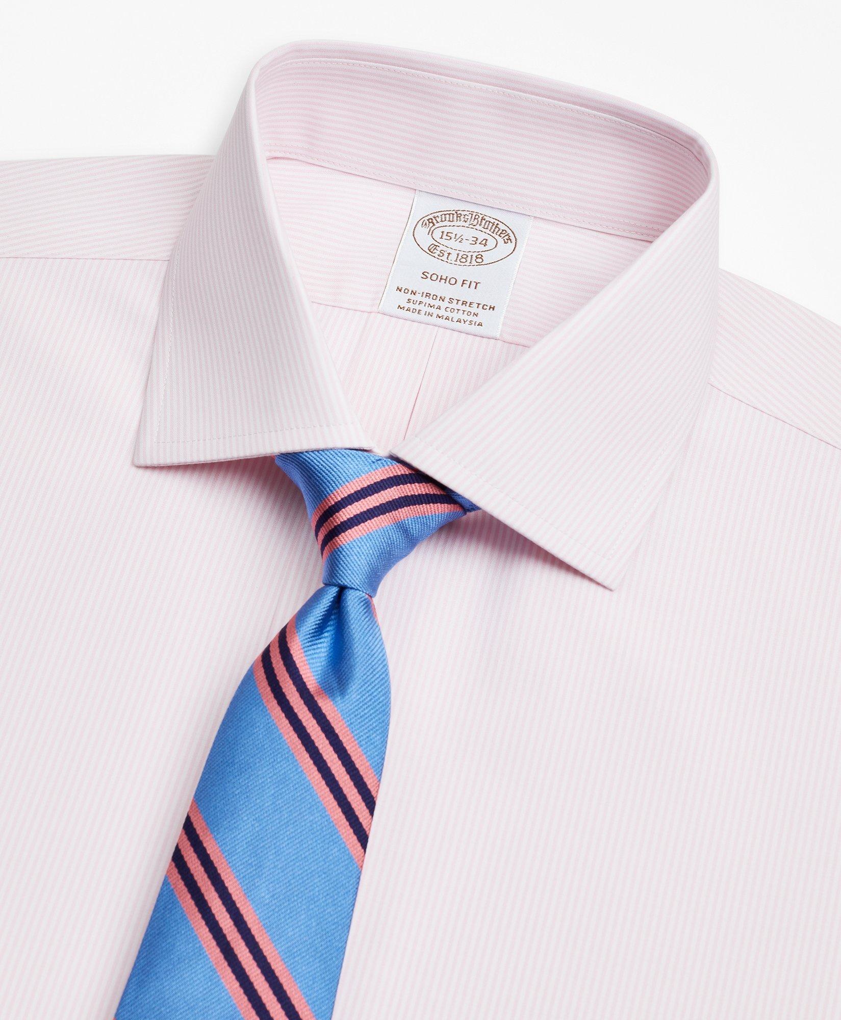 Stretch Soho Extra-Slim-Fit Dress Shirt, Non-Iron Poplin English Collar Fine Stripe