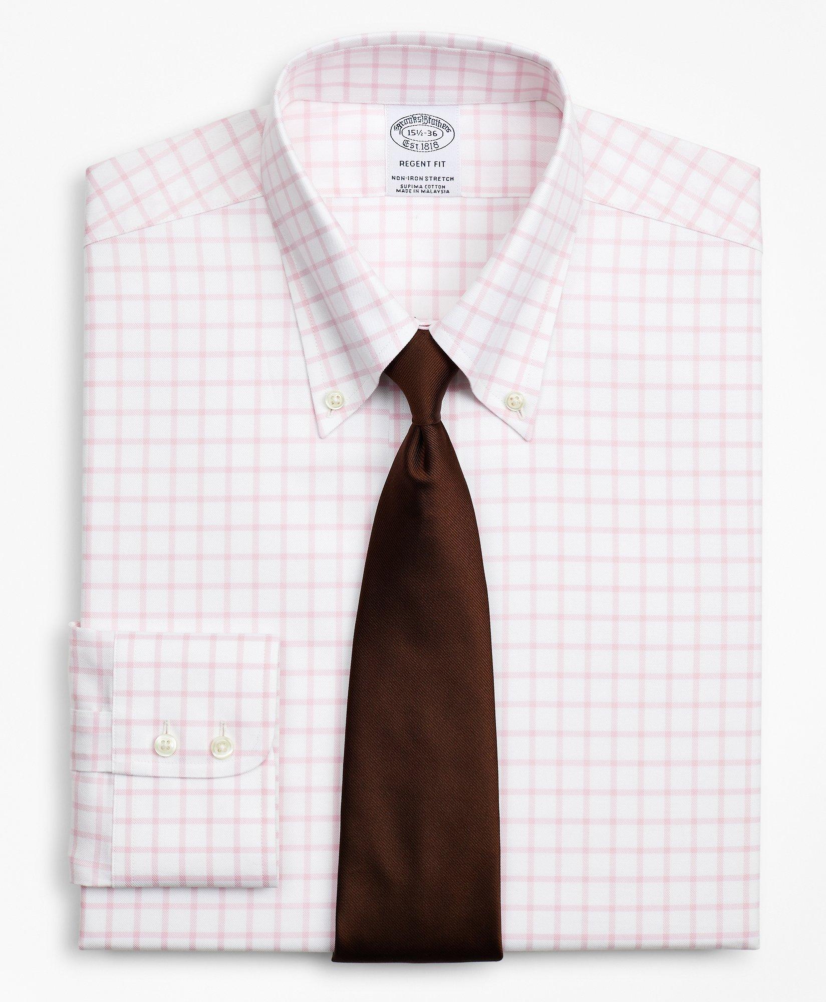 Stretch Regent Regular-Fit Dress Shirt, Non-Iron Twill Button-Down Collar Grid Check
