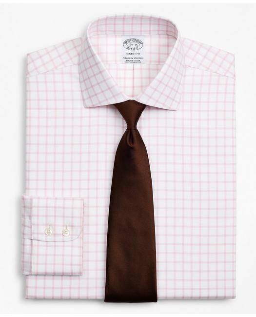 Brooks Brothers Stretch Regent Regular-fit Dress Shirt, Non-iron Twill English Collar Grid Check | Pink | Size 14½ 3