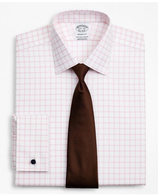 Brooks Brothers Stretch Regent Regular-fit Dress Shirt, Non-iron Twill Ainsley Collar French Cuff Grid Check | Pink