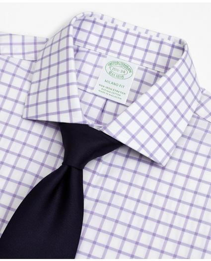 Stretch Milano Slim-Fit Dress Shirt, Non-Iron Twill English Collar Grid Check