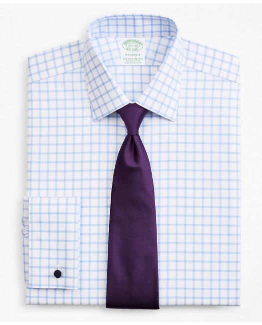 Brooks Brothers Stretch Milano Slim-fit Dress Shirt, Non-iron Twill Ainsley Collar French Cuff Grid Check | Light Bl In Light Blue