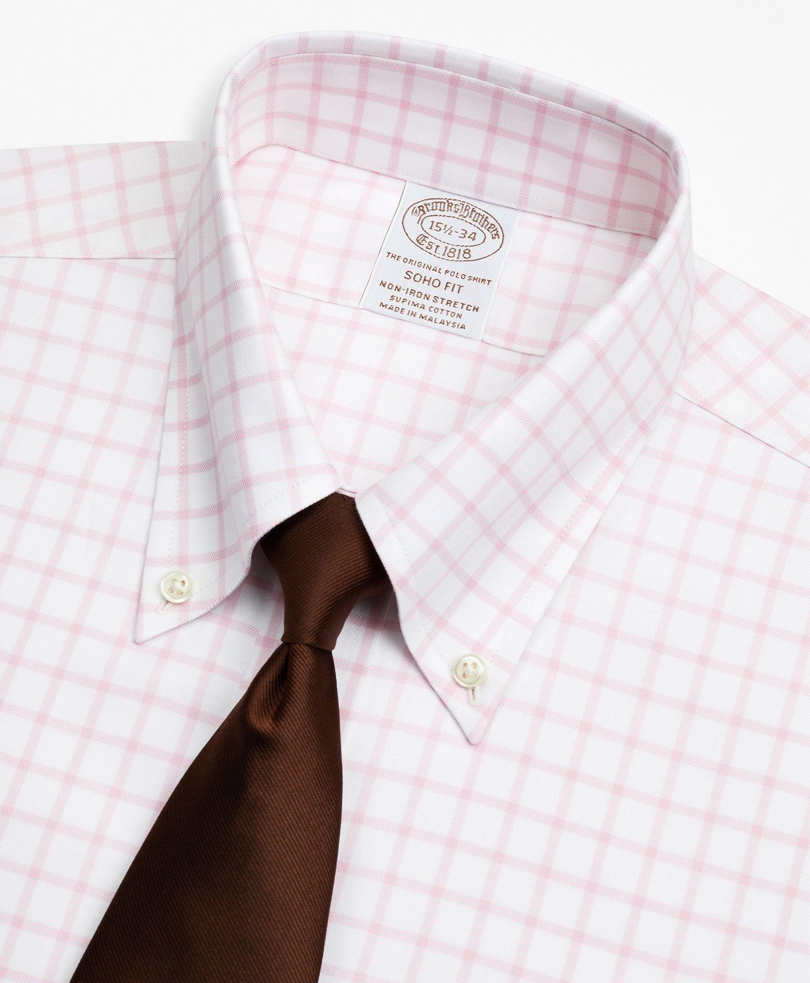 Stretch Soho Extra-Slim-Fit Dress Shirt, Non-Iron Twill Button-Down Collar Grid Check