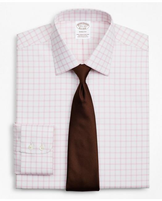 Brooks Brothers Stretch Soho Extra-slim-fit Dress Shirt, Non-iron Twill Ainsley Collar Grid Check | Pink | Size 17 3