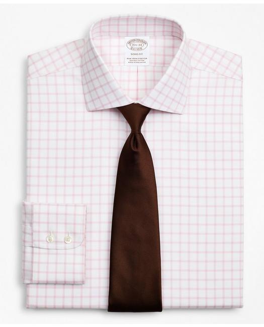Brooks Brothers Stretch Soho Extra-slim-fit Dress Shirt, Non-iron Twill English Collar Grid Check | Pink | Size 17 3