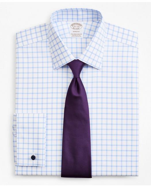 Brooks Brothers Stretch Soho Extra-slim-fit Dress Shirt, Non-iron Twill Ainsley Collar French Cuff Grid Check | Ligh In Light Blue