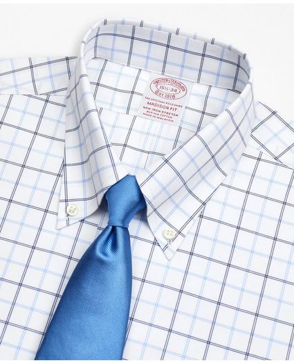 Stretch Madison Relaxed-Fit Dress Shirt, Non-Iron Poplin Button-Down Collar Double-Grid Check