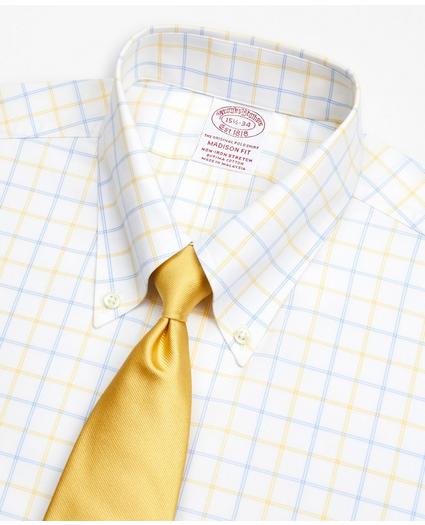 Stretch Madison Relaxed-Fit Dress Shirt, Non-Iron Poplin Button-Down Collar Double-Grid Check