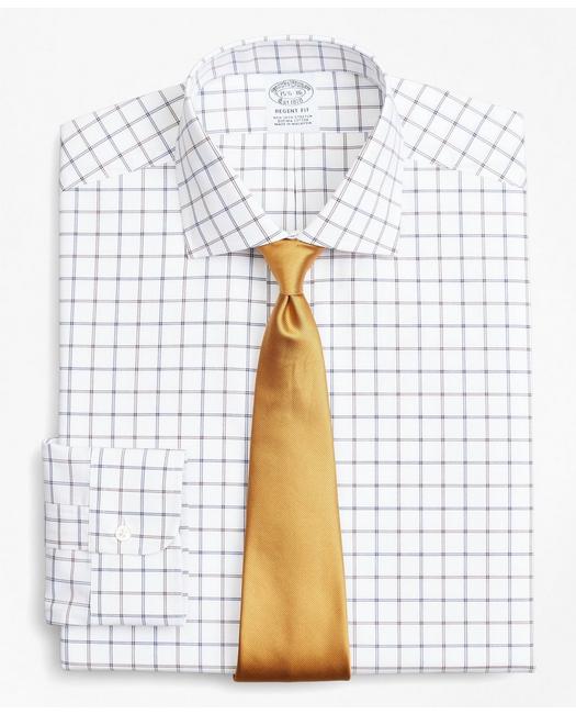 Brooks Brothers Stretch Regent Regular-fit Dress Shirt, Non-iron Poplin English Collar Double-grid Check | Brown | S