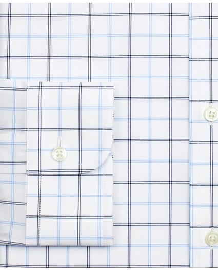 Stretch Milano Slim-Fit Dress Shirt, Non-Iron Poplin English Collar Double-Grid Check