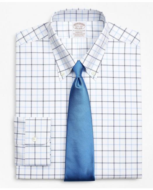 Brooks Brothers Stretch Soho Extra-slim-fit Dress Shirt, Non-iron Poplin Button-down Collar Double-grid Check | Blue
