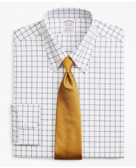 Brooks Brothers Stretch Soho Extra-slim-fit Dress Shirt, Non-iron Poplin Button-down Collar Double-grid Check | Brow In Brown