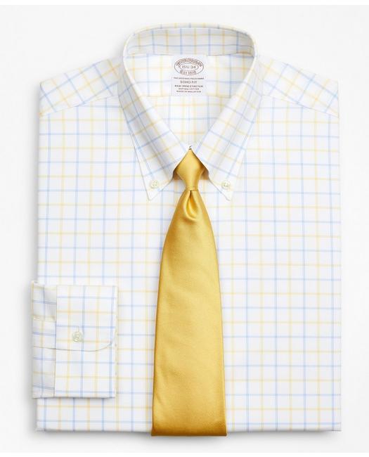 Brooks Brothers Stretch Soho Extra-slim-fit Dress Shirt, Non-iron Poplin Button-down Collar Double-grid Check | Yell In Yellow