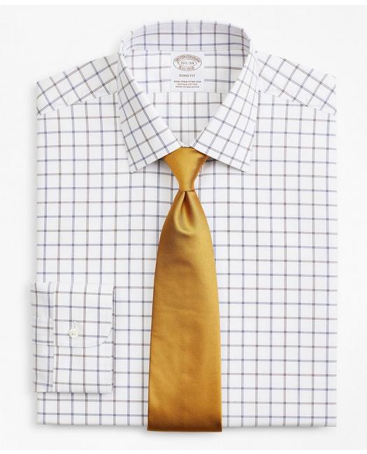 Brooks Brothers Stretch Soho Extra-slim-fit Dress Shirt, Non-iron Poplin Ainsley Collar Double-grid Check | Brown |