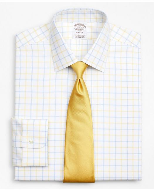 Brooks Brothers Stretch Soho Extra-slim-fit Dress Shirt, Non-iron Poplin Ainsley Collar Double-grid Check | Yellow |