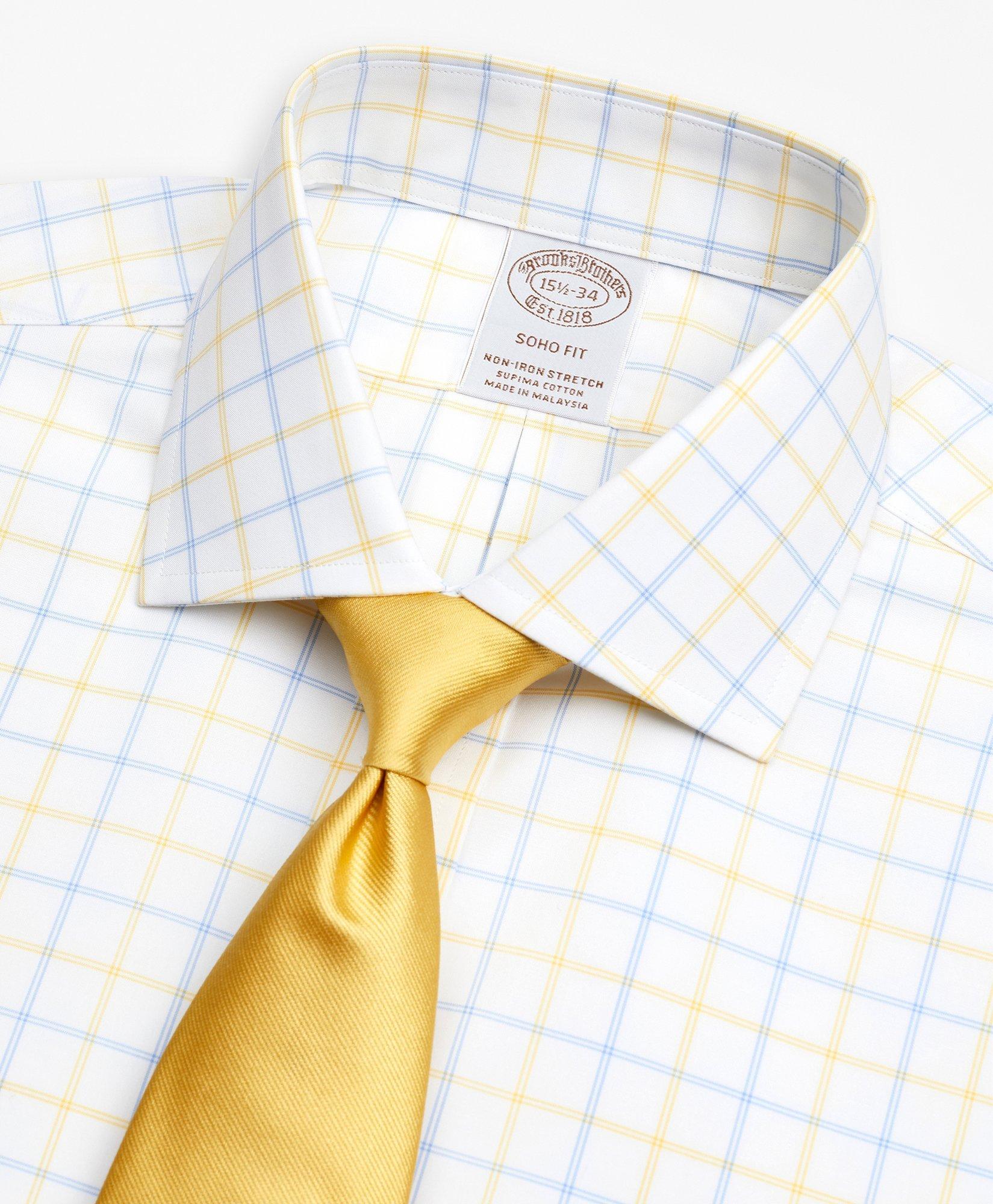 Stretch Soho Extra-Slim-Fit Dress Shirt, Non-Iron Poplin English Collar Double-Grid Check
