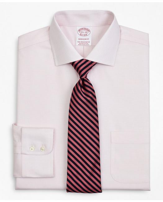 Brooks Brothers Stretch Madison Relaxed-fit Dress Shirt, Non-iron Twill English Collar Micro-check | Pink | Size 16