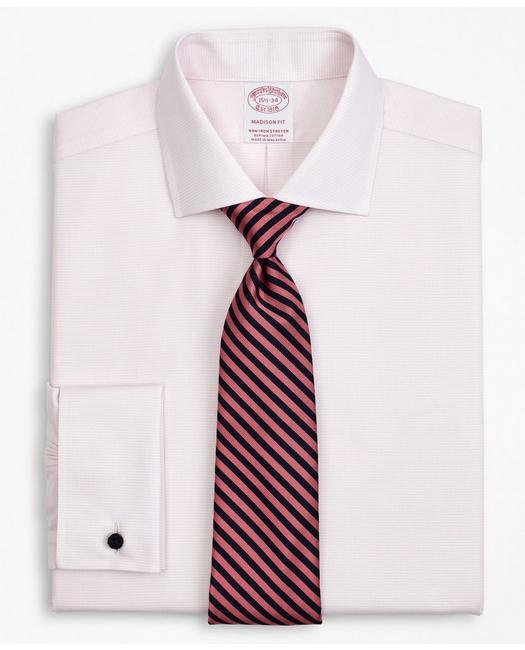 Brooks Brothers Stretch Madison Relaxed-fit Dress Shirt, Non-iron Twill English Collar French Cuff Micro-check | Pin In Pink