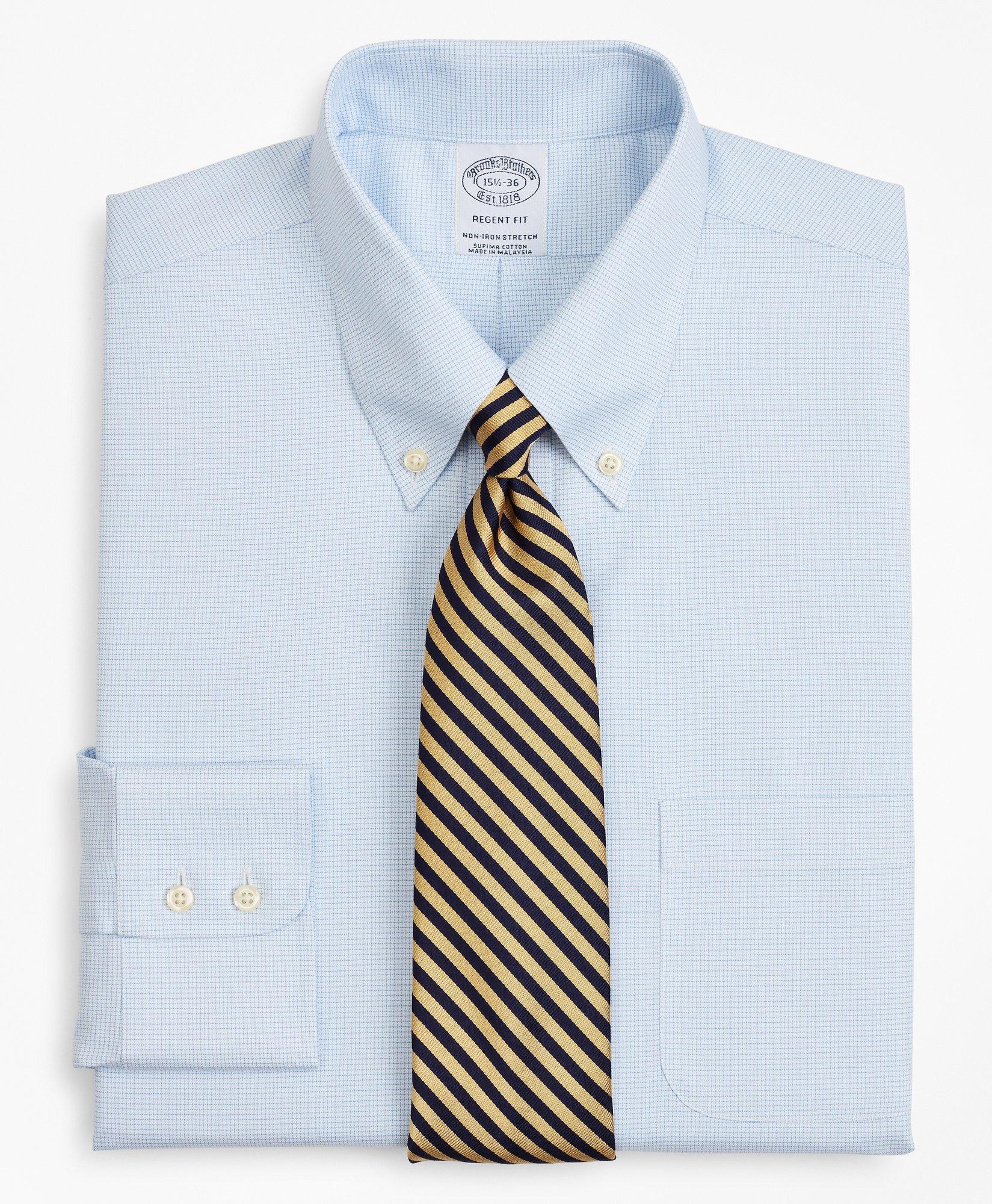 Brooks Brothers Stretch Regent Regular-fit Dress Shirt, Non-iron Twill Button-down Collar Micro-check | Light Blue |