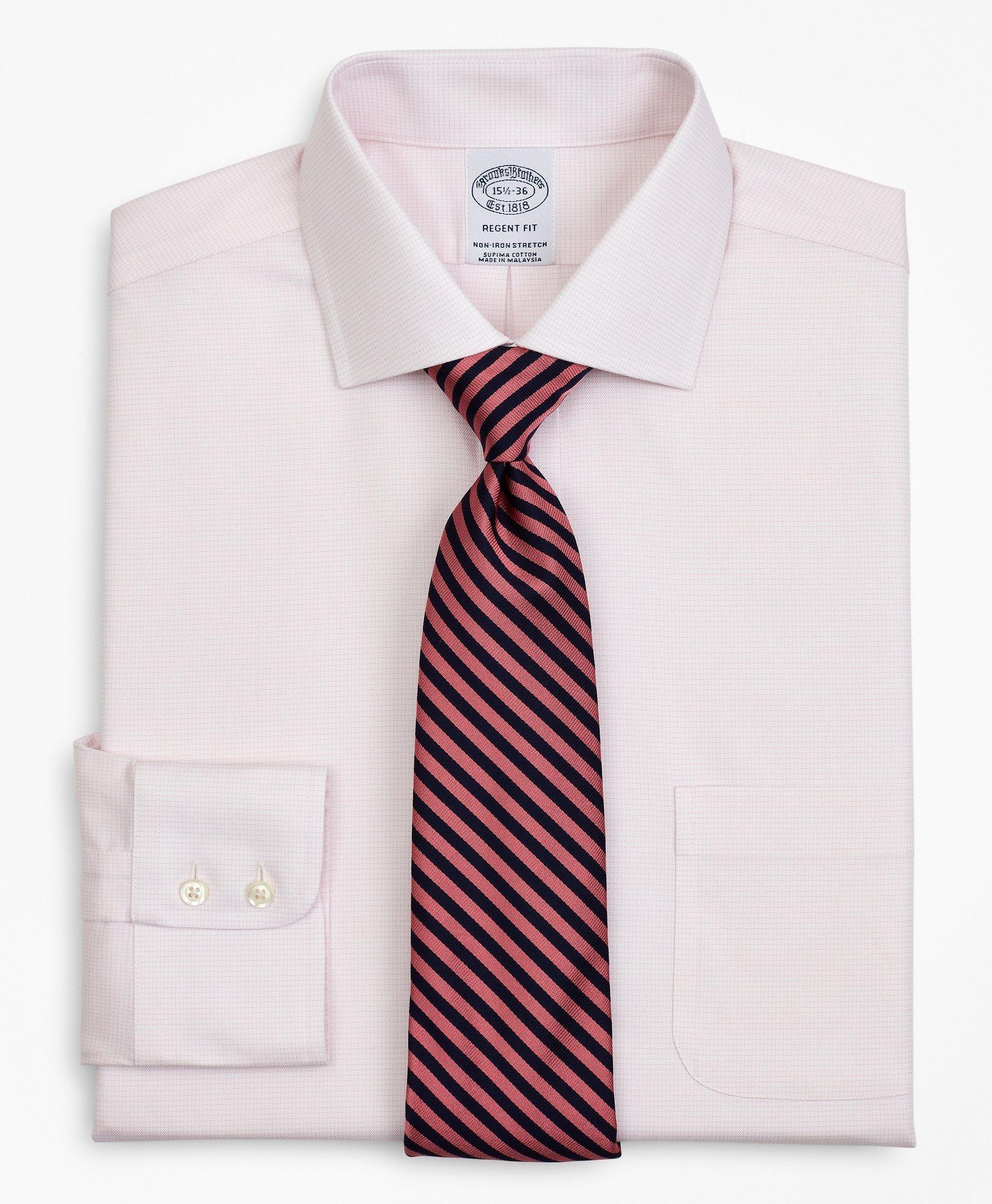 Brooks Brothers Stretch Regent Regular-fit Dress Shirt, Non-iron Twill English Collar Micro-check | Pink | Size 14½