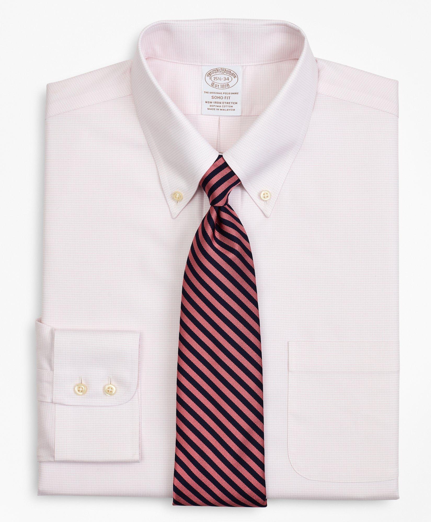 Brooks Brothers Stretch Soho Extra-slim-fit Dress Shirt, Non-iron Twill Button-down Collar Micro-check | Pink | Size