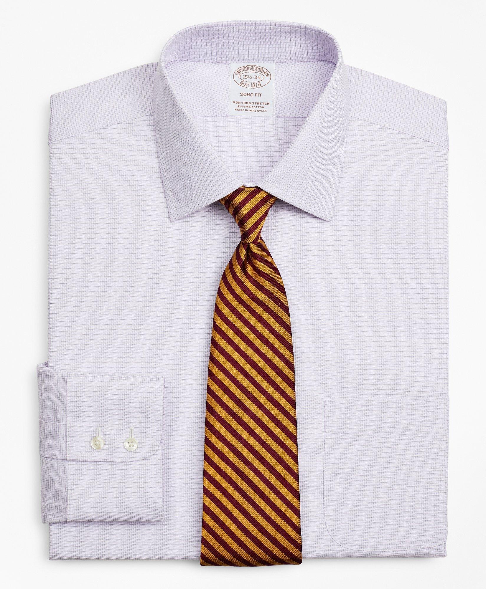 Brooks Brothers Stretch Soho Extra-slim-fit Dress Shirt, Non-iron Twill Ainsley Collar Micro-check | Lavender | Size