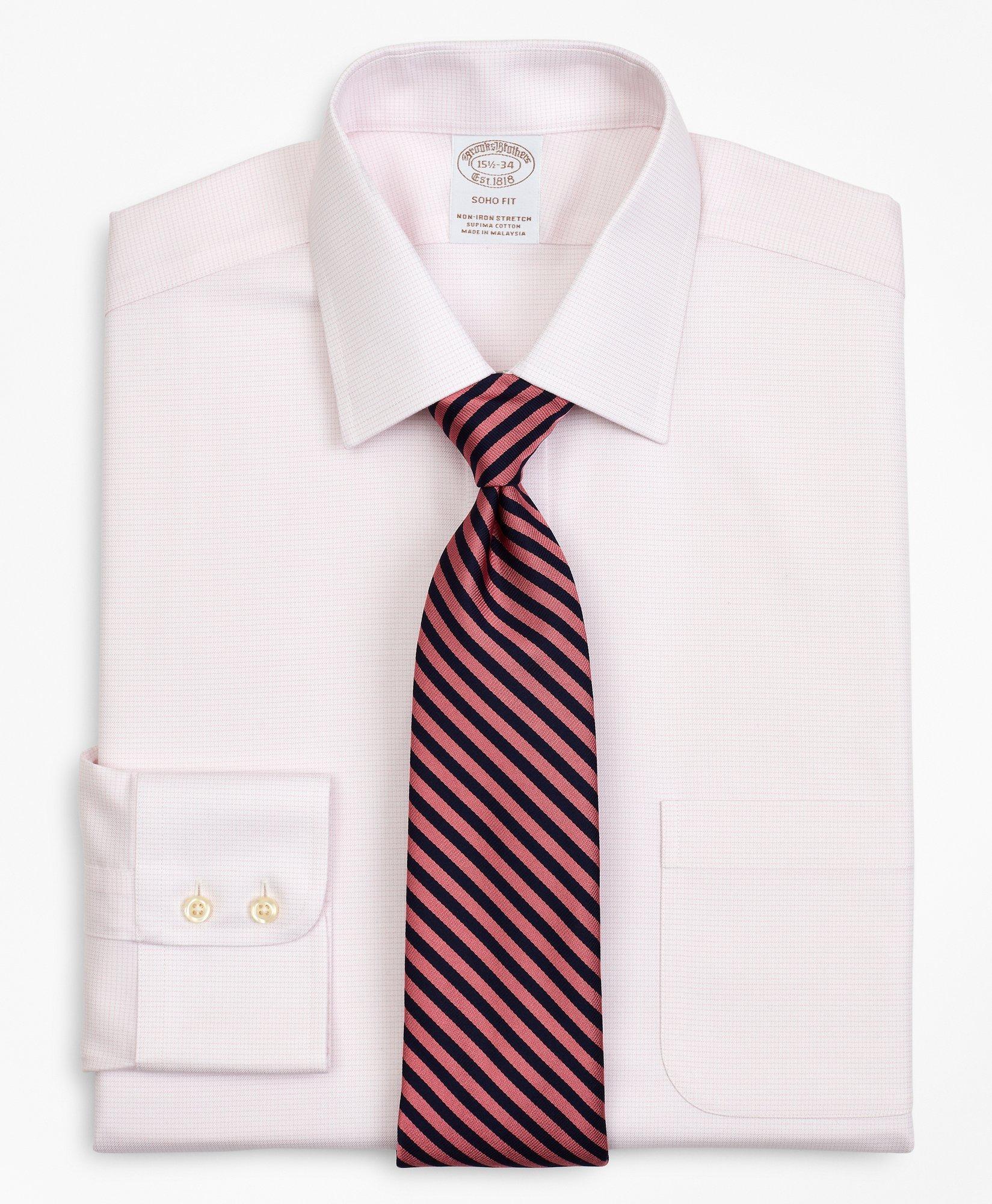 Brooks Brothers Stretch Soho Extra-slim-fit Dress Shirt, Non-iron Twill Ainsley Collar Micro-check | Pink | Size 15