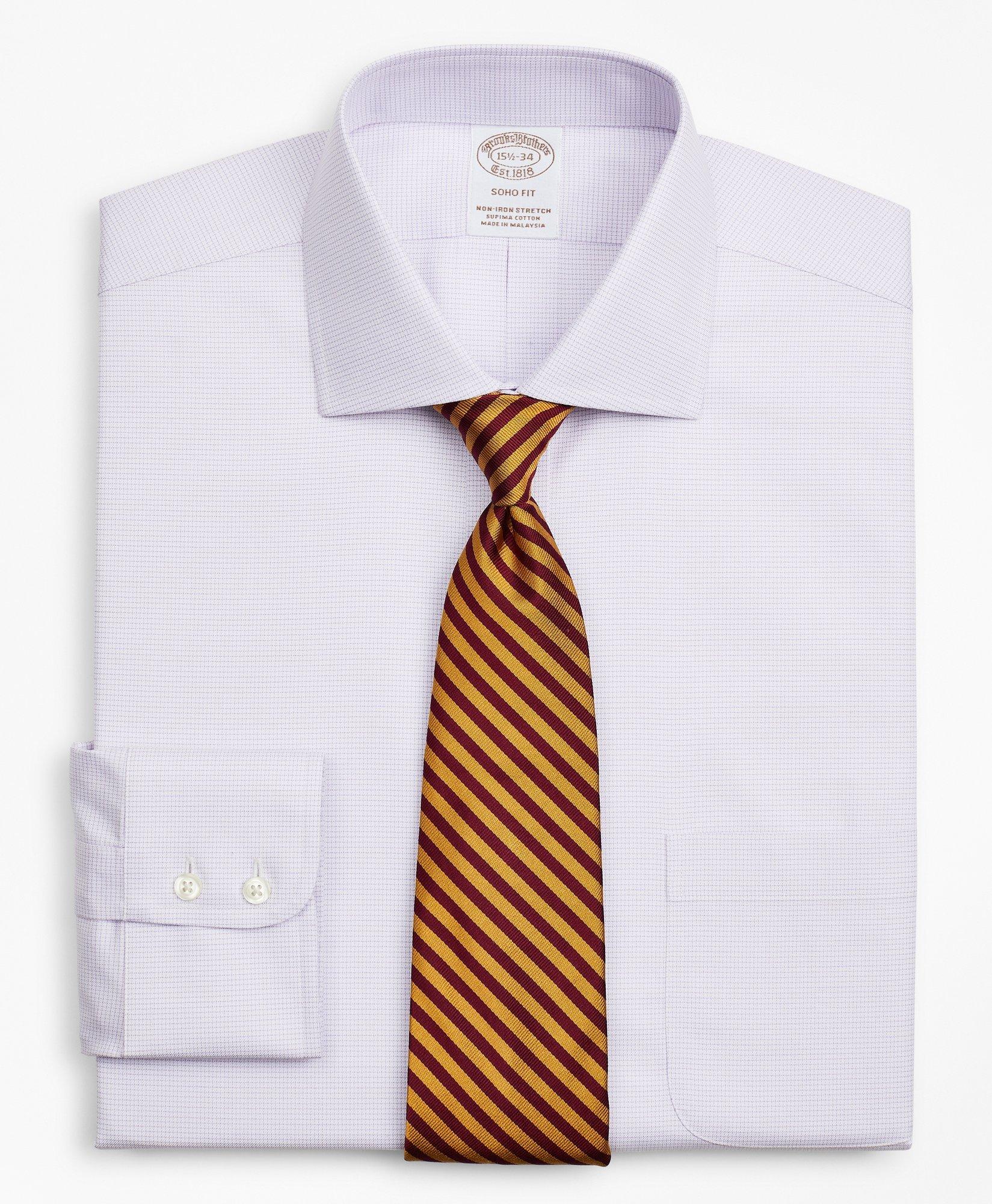 Brooks Brothers Stretch Soho Extra-slim-fit Dress Shirt, Non-iron Twill English Collar Micro-check | Lavender | Size