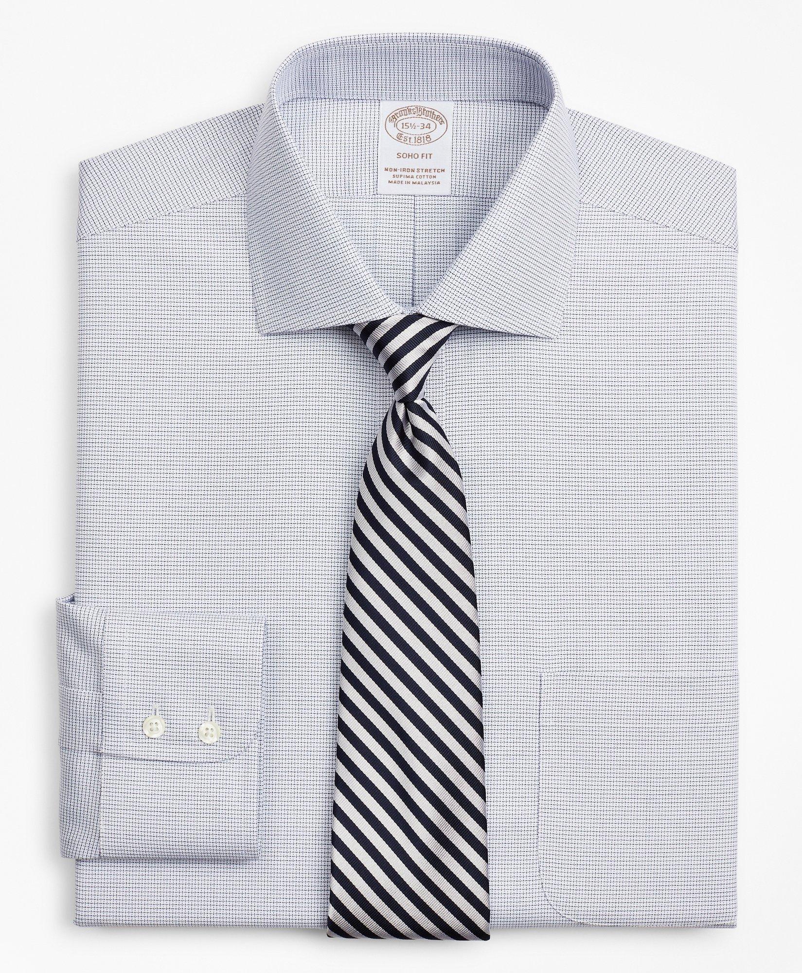 Brooks Brothers Stretch Soho Extra-slim-fit Dress Shirt, Non-iron Twill English Collar Micro-check | Navy | Size 14½