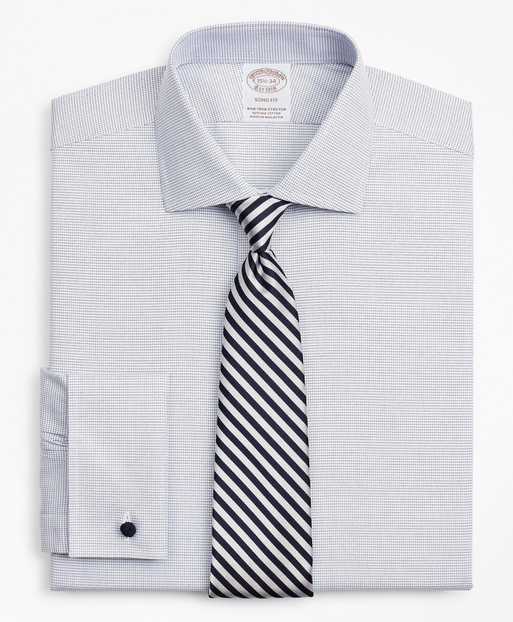Stretch Soho Extra-Slim-Fit Dress Shirt, Non-Iron Twill English Collar French Cuff Micro-Check