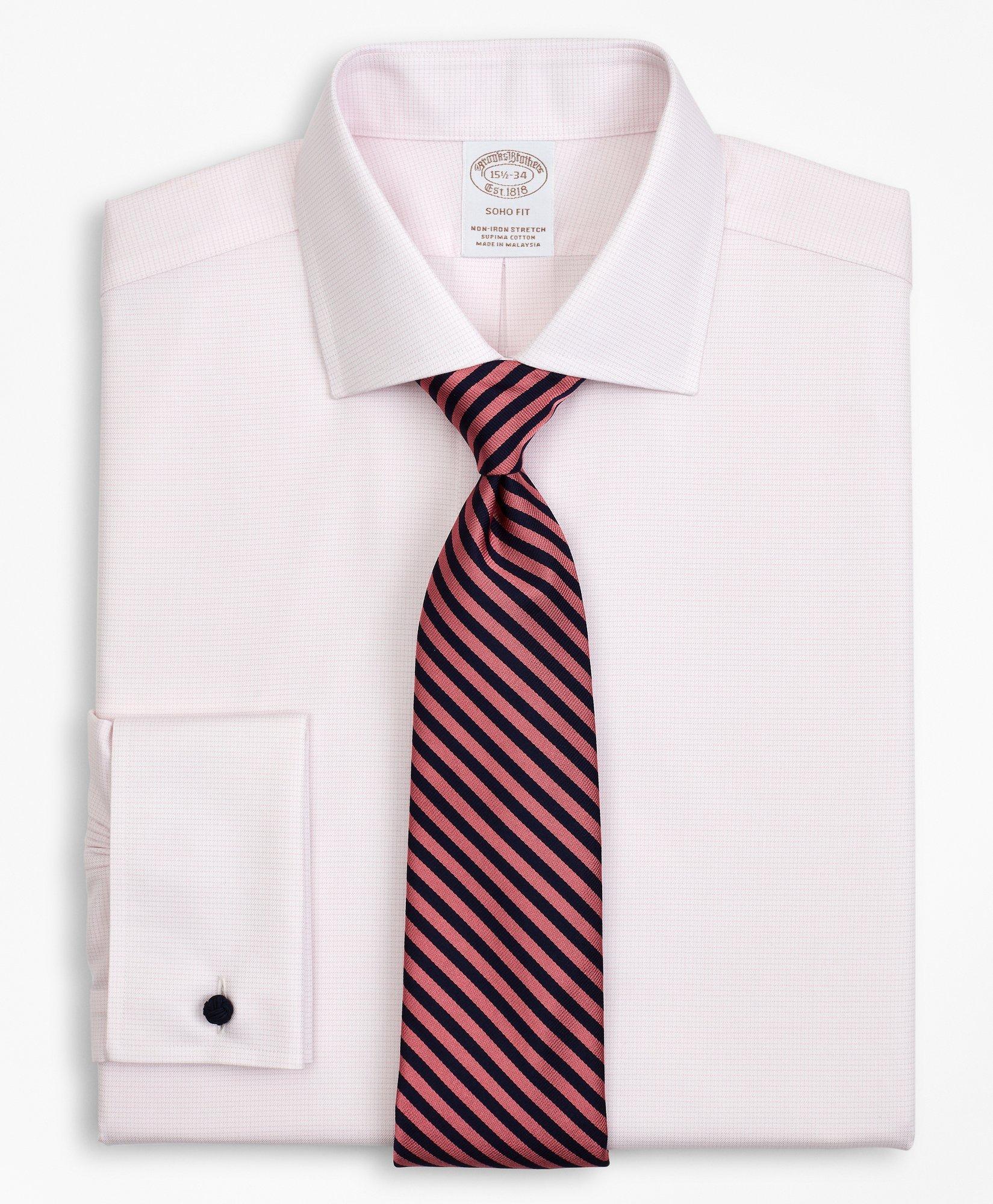 Brooks Brothers Stretch Soho Extra-slim-fit Dress Shirt, Non-iron Twill English Collar French Cuff Micro-check | Pin In Pink