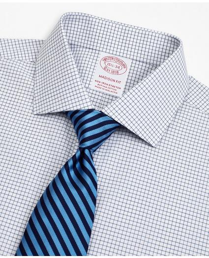 Stretch Madison Relaxed-Fit Dress Shirt, Non-Iron Poplin English Collar Small Grid Check