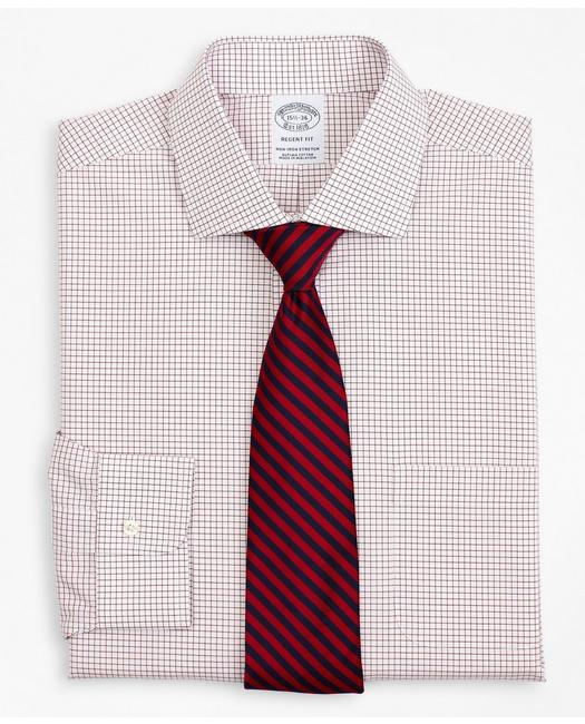 Brooks Brothers Stretch Regent Regular-fit Dress Shirt, Non-iron Poplin English Collar Small Grid Check | Red | Size