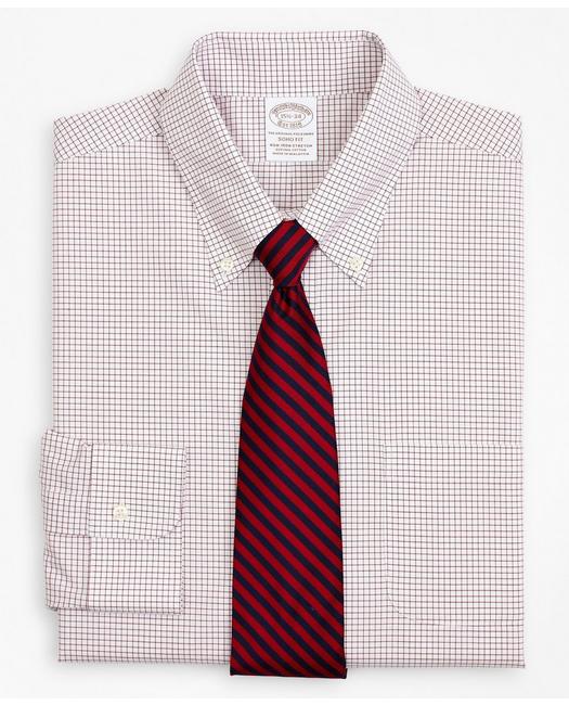 Brooks Brothers Stretch Soho Extra-slim-fit Dress Shirt, Non-iron Poplin Button-down Collar Small Grid Check | Red |