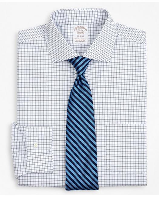 Brooks Brothers Stretch Soho Extra-slim-fit Dress Shirt, Non-iron Poplin English Collar Small Grid Check | Navy | Si