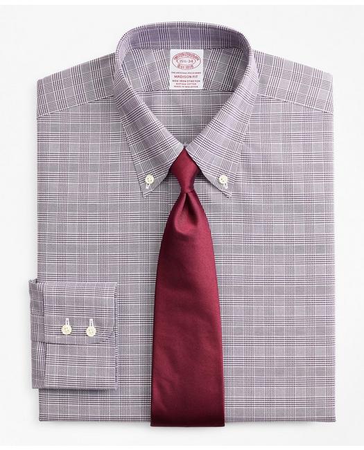Brooks Brothers Stretch Madison Relaxed-fit Dress Shirt, Non-iron Royal Oxford Button-down Collar Glen Plaid | Purpl In Purple