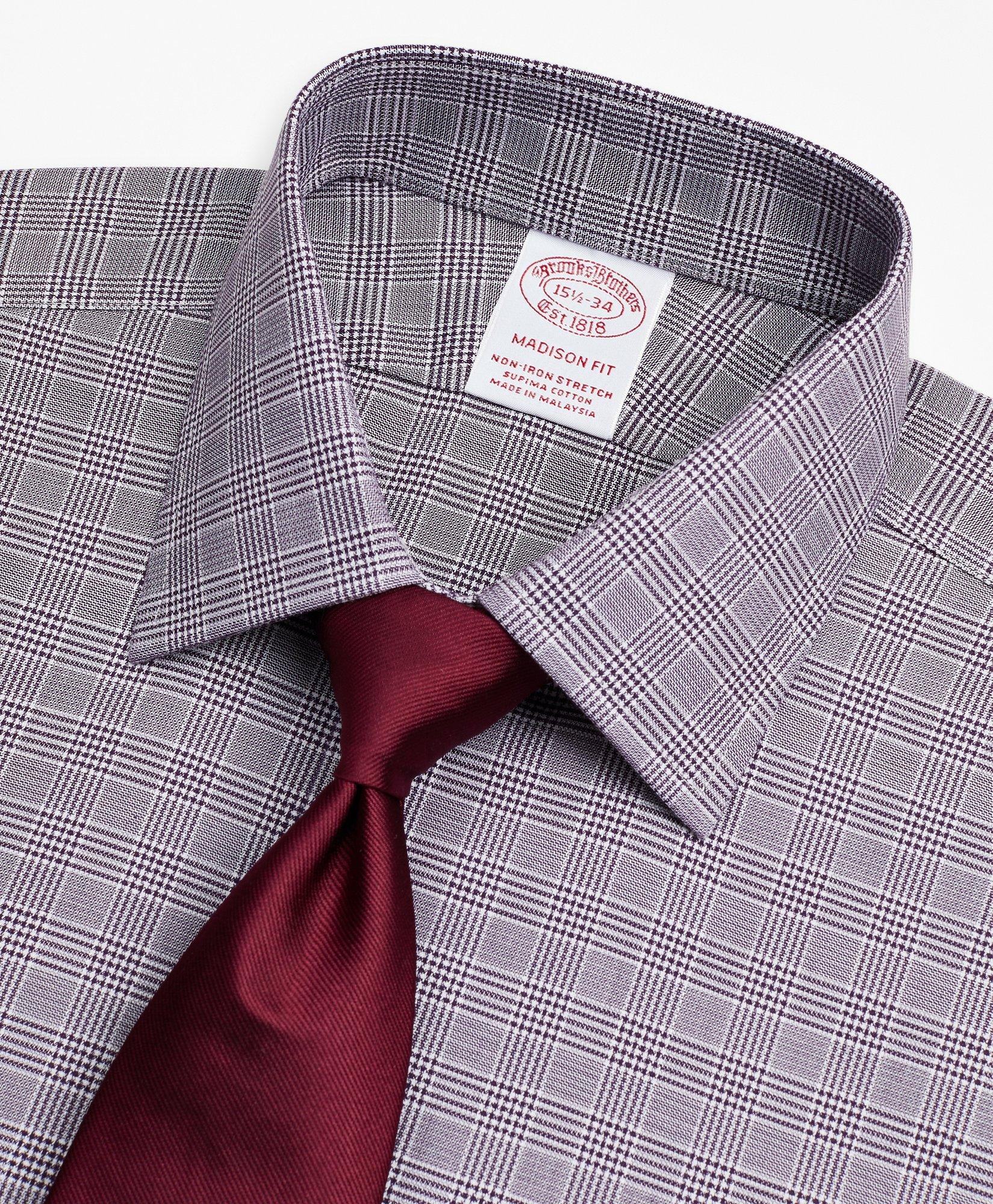 Stretch Madison Relaxed-Fit Dress Shirt, Non-Iron Royal Oxford Ainsley Collar Glen Plaid