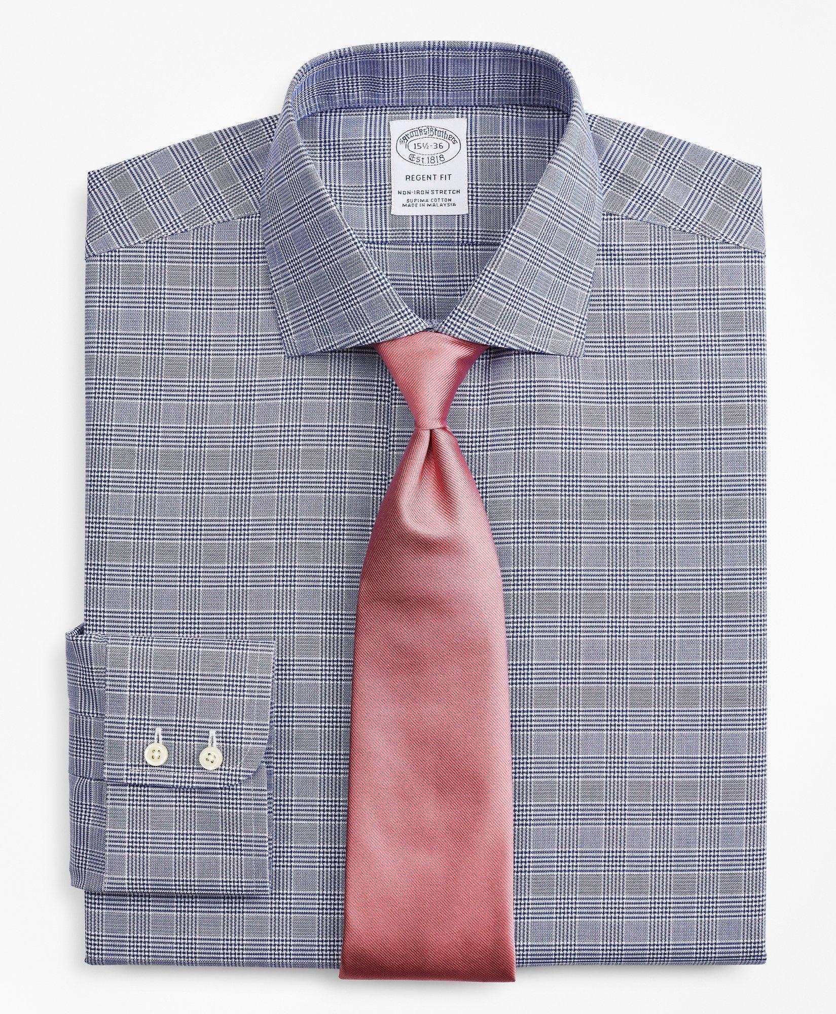 Stretch Regent Regular-Fit Dress Shirt, Non-Iron Royal Oxford English Collar Glen Plaid - Navy