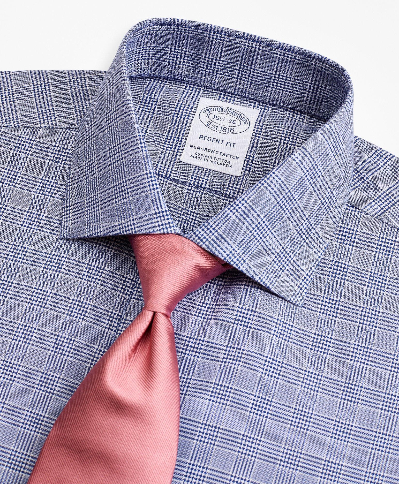 Stretch Regent Regular-Fit Dress Shirt, Non-Iron Royal Oxford English Collar Glen Plaid - Navy