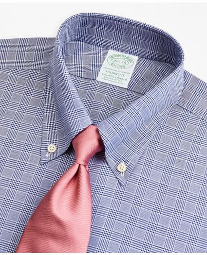 Stretch Milano Slim-Fit Dress Shirt, Non-Iron Royal Oxford Button-Down Collar Glen Plaid