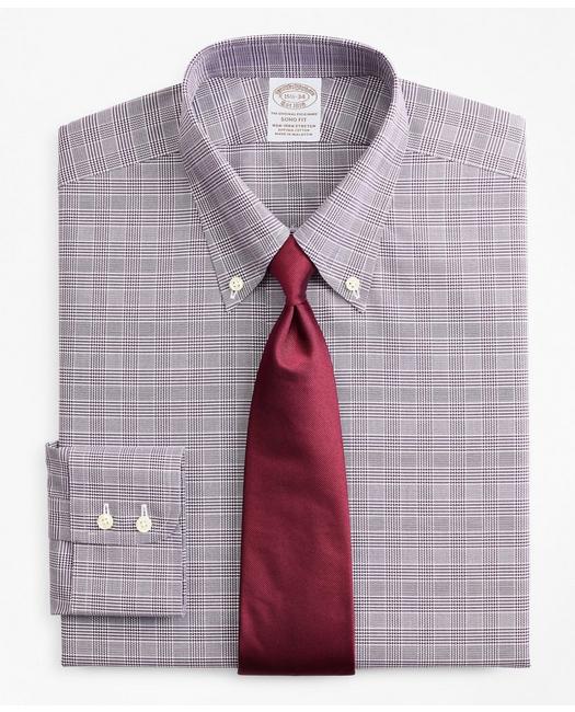 Brooks Brothers Stretch Soho Extra-slim-fit Dress Shirt, Non-iron Royal Oxford Button-down Collar Glen Plaid | Purpl In Purple
