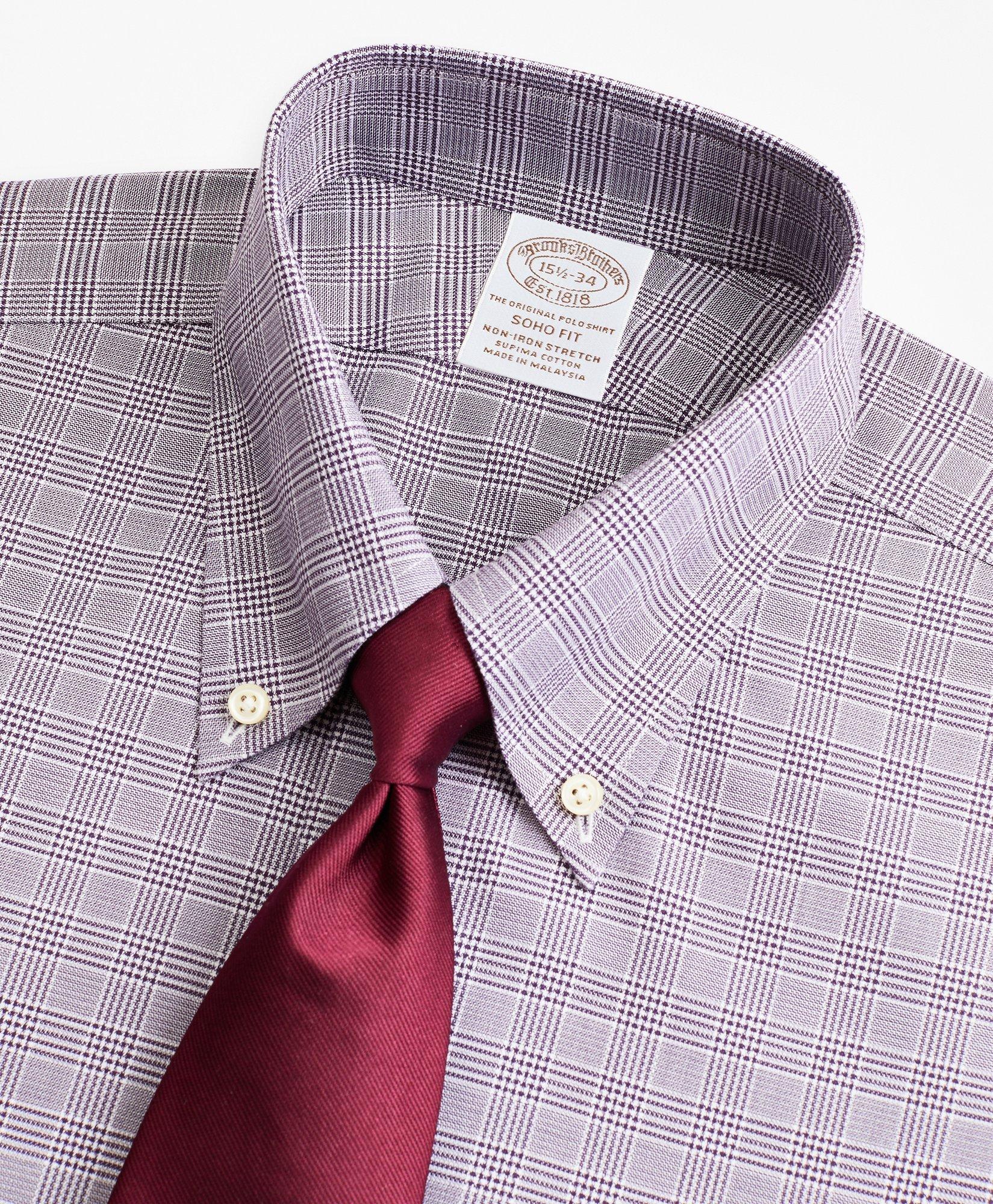Stretch Soho Extra-Slim-Fit Dress Shirt, Non-Iron Royal Oxford Button-Down Collar Glen Plaid