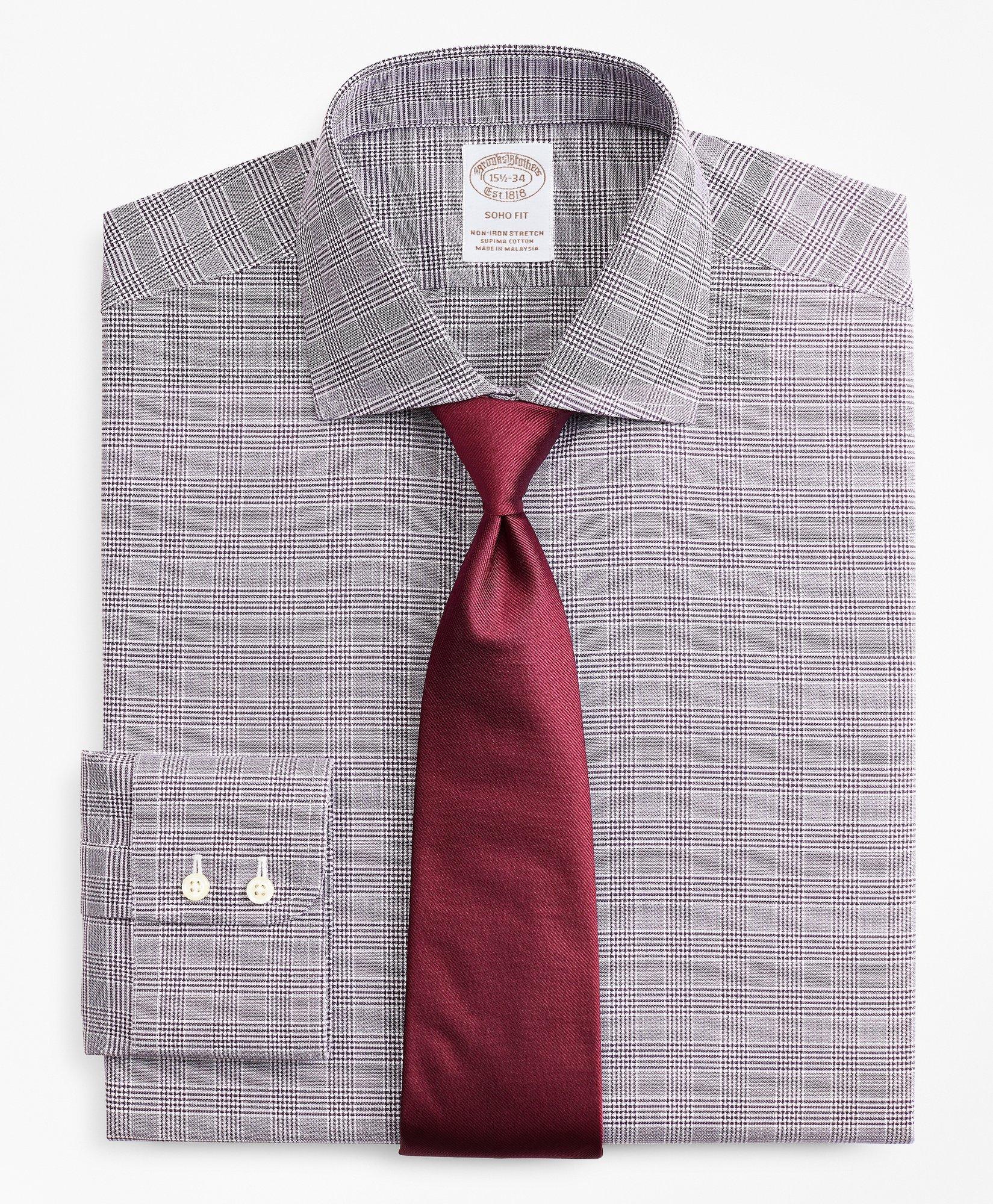 Brooks Brothers Stretch Soho Extra-slim-fit Dress Shirt, Non-iron Royal Oxford English Collar Glen Plaid | Purple |