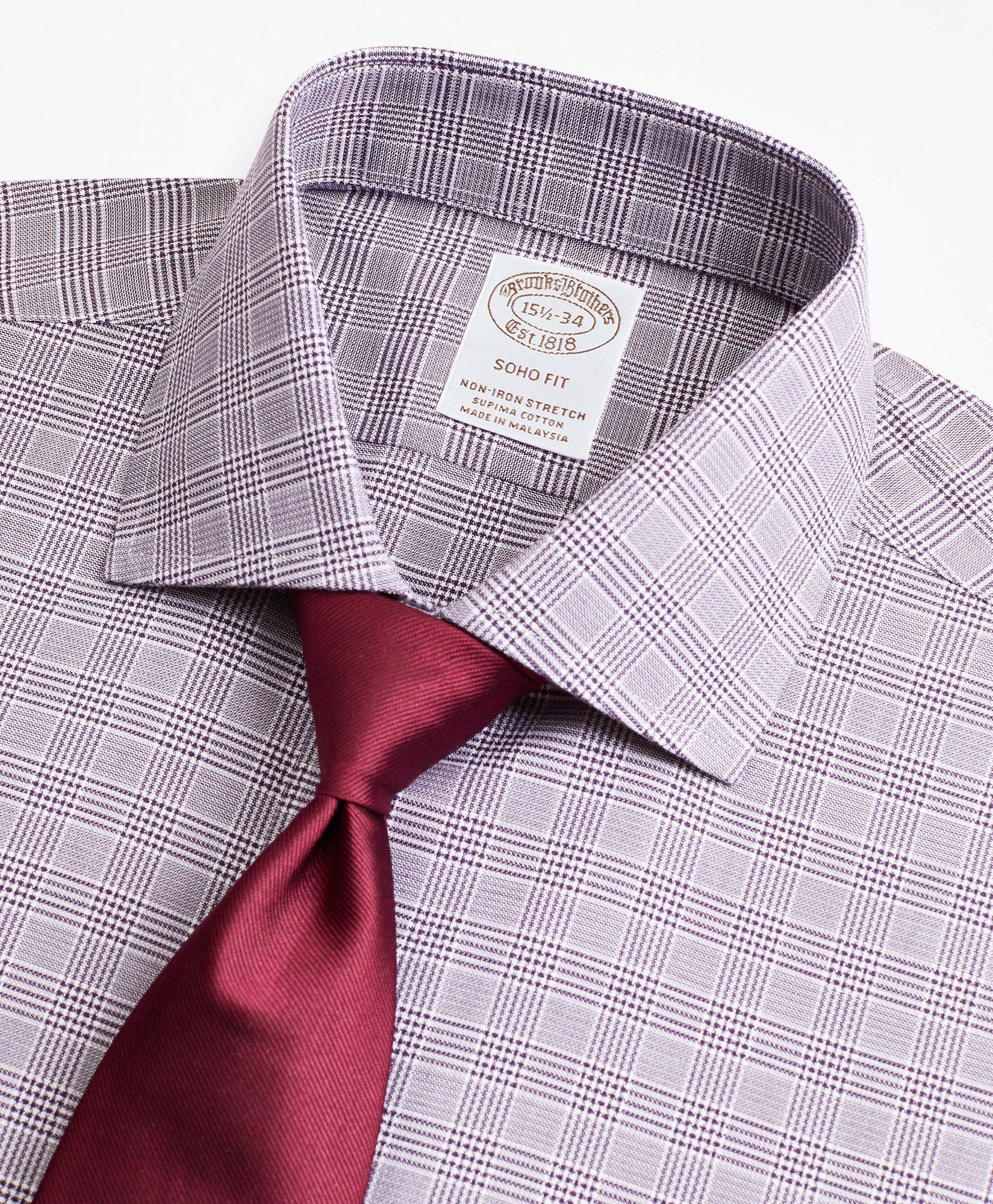Stretch Soho Extra-Slim-Fit Dress Shirt, Non-Iron Royal Oxford English Collar Glen Plaid - Purple